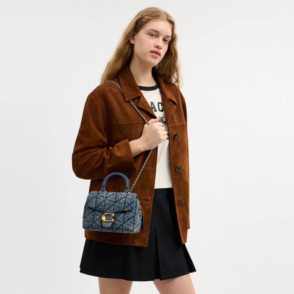 COACH TABBY DENIM QUILTED BAG WITH TOP HANDLE
