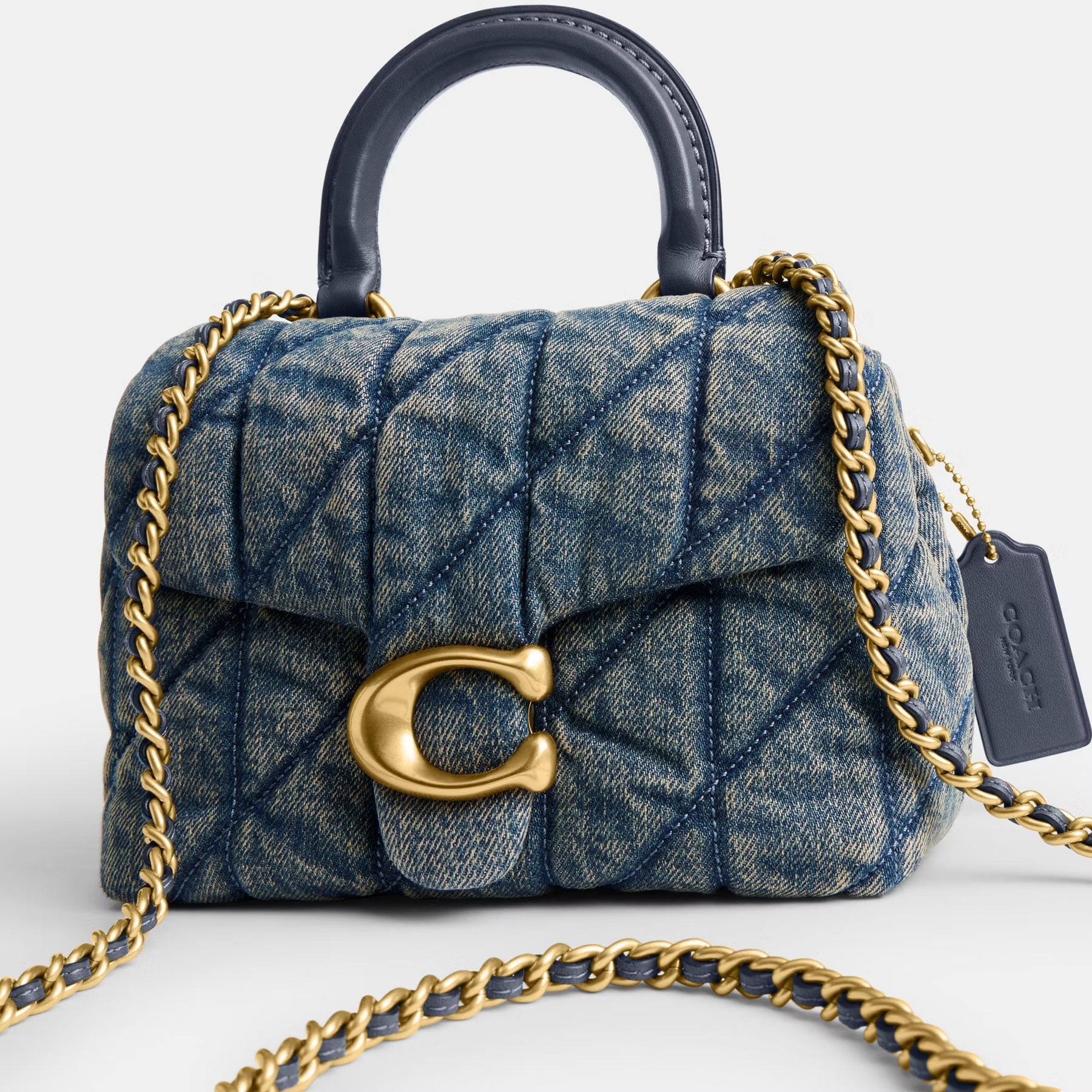 COACH TABBY DENIM QUILTED BAG WITH TOP HANDLE