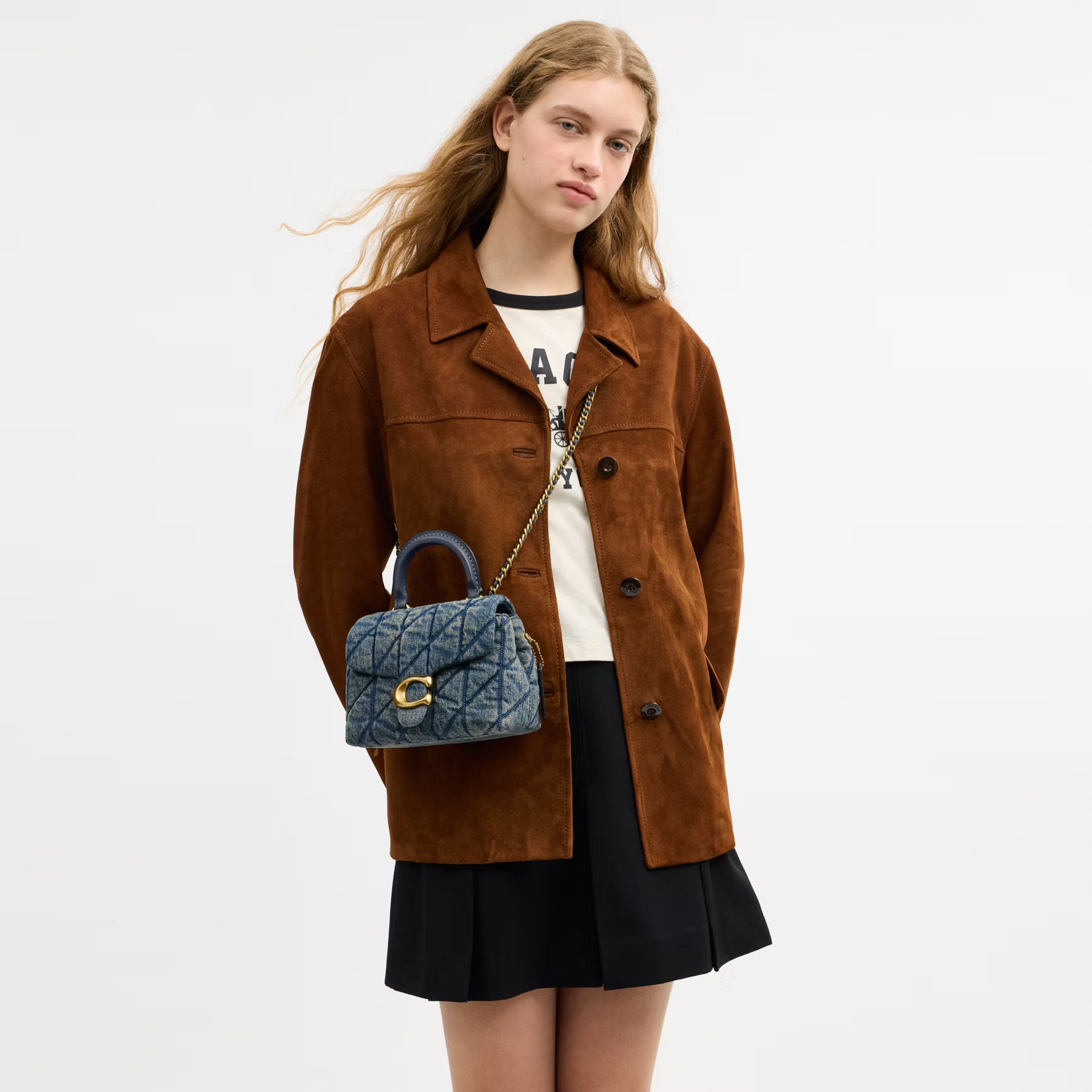 COACH TABBY DENIM QUILTED BAG WITH TOP HANDLE
